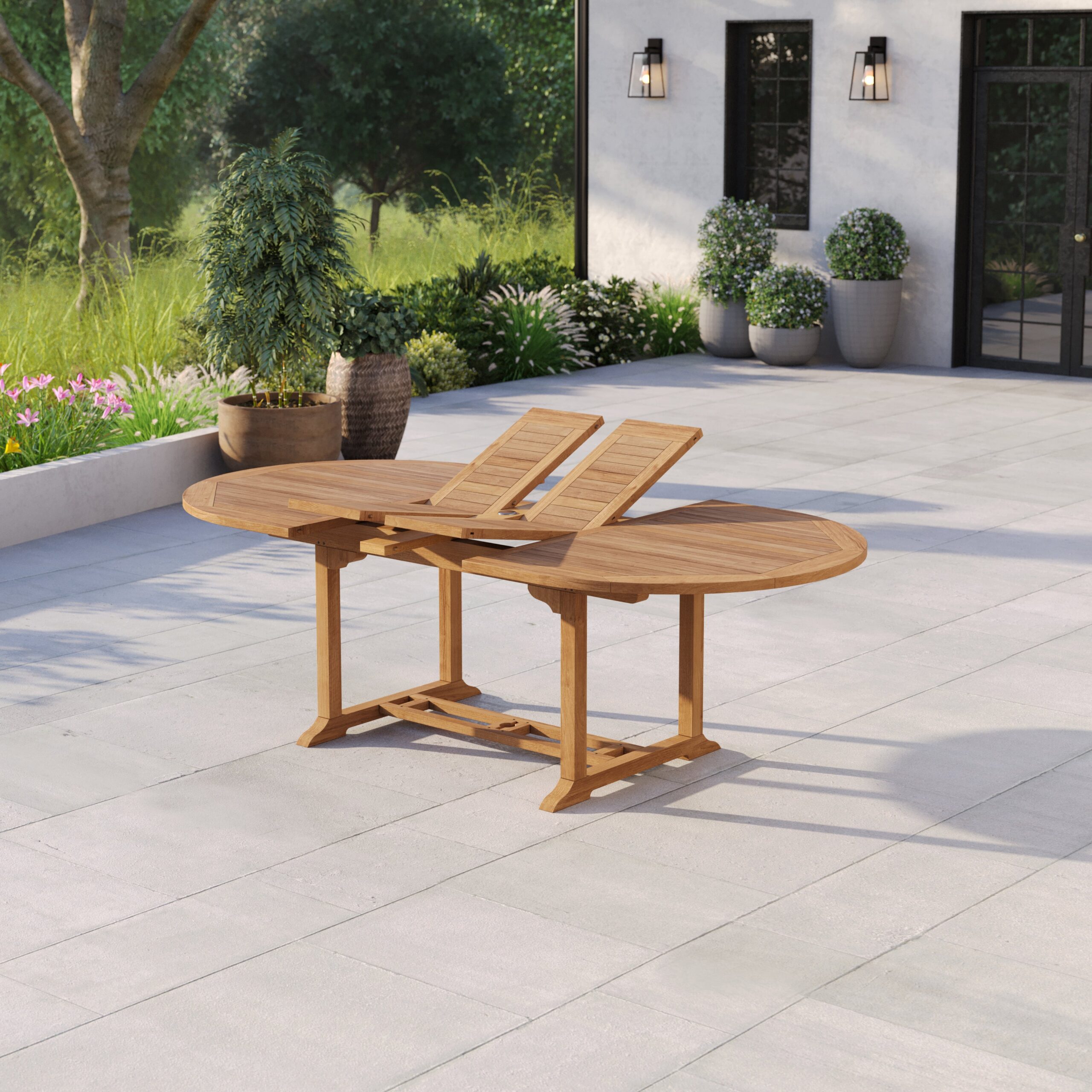 Teak 180cm to 240cm Oval Extending Table with 6 Henley Stacking Chairs & 2 Francisco Chairs - Image 9