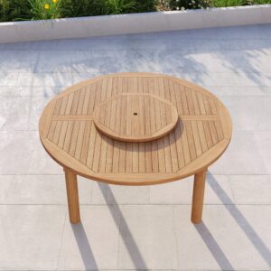 Alternative view of 180cm Maximus round teak table, 4cm thick top