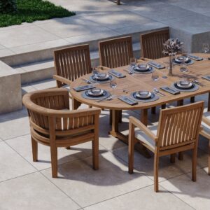 Alternative view of Teak 180cm to 240cm Oval Extending Table with 6 Henley Stacking Chairs & 2 Francisco Chairs