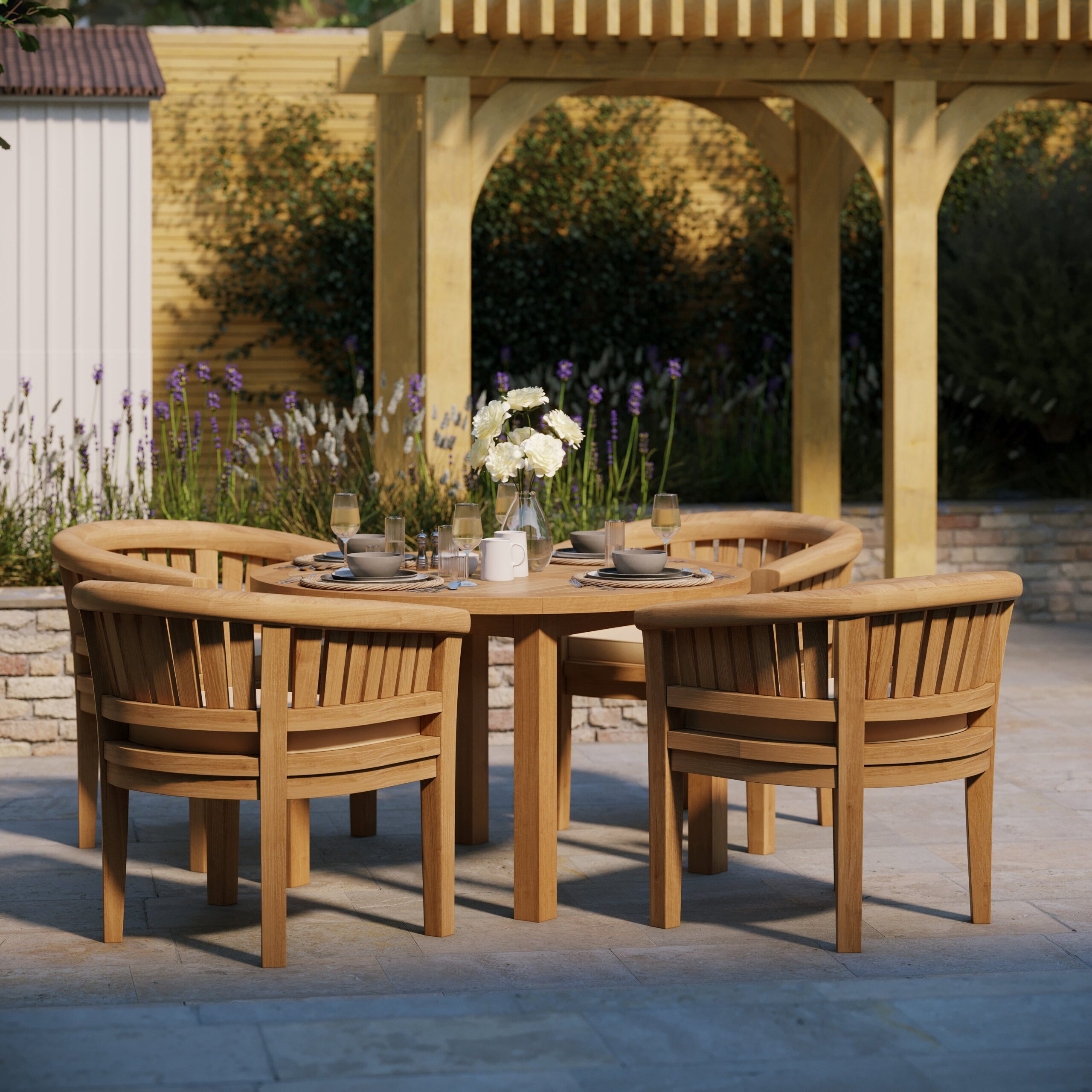 Teak Set 120cm Maximus Round Fixed Table with 4 San Francisco Chairs - Image 2