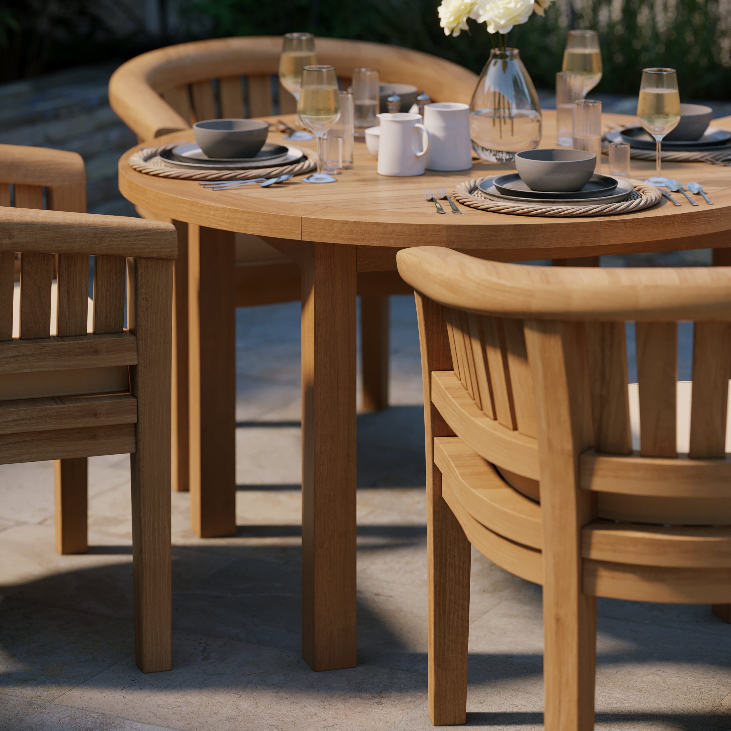 Teak Set 120cm Maximus Round Fixed Table with 4 San Francisco Chairs - Image 3