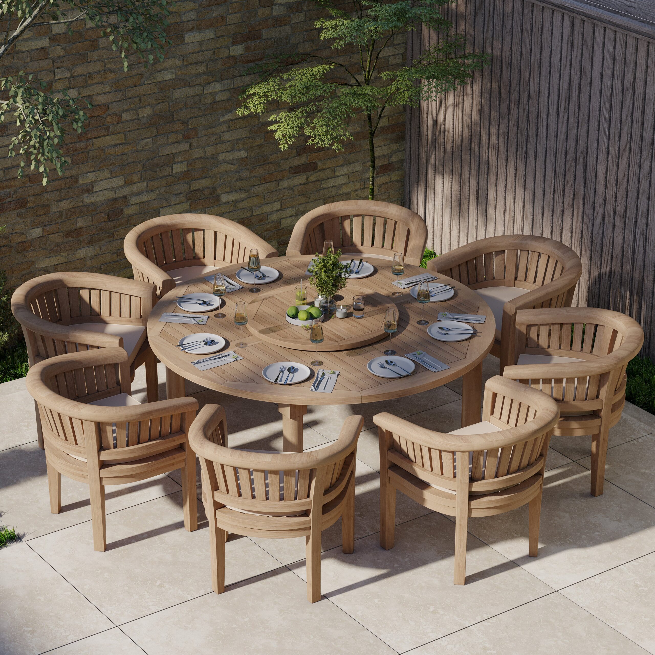 Teak garden furniture set 180cm Maximus round table (8 San Francisco chairs) including cushions. - Image 2