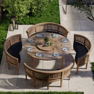 Teak garden furniture set 180cm Maximus round table (4 San Francisco benches) including cushions.