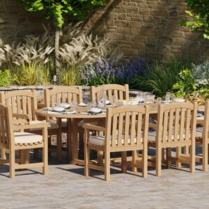 Alternative view of Teak 180-240cm Oval Extending Table, 4cm Top with 8 Warwick Chairs, Free Cushions.