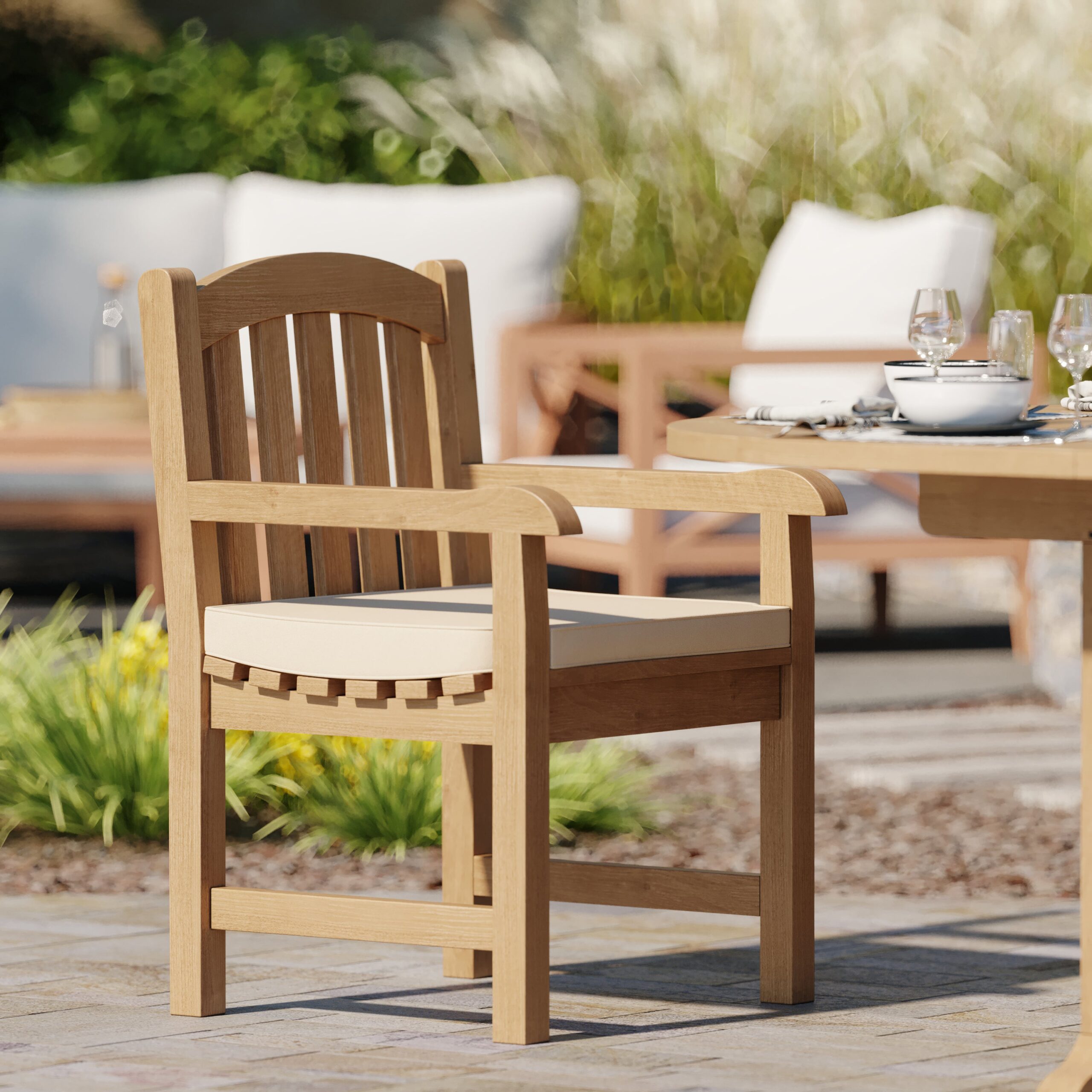 Teak 180-240cm Oval Extending Table, 4cm Top with 8 Warwick Chairs, Free Cushions. - Image 9