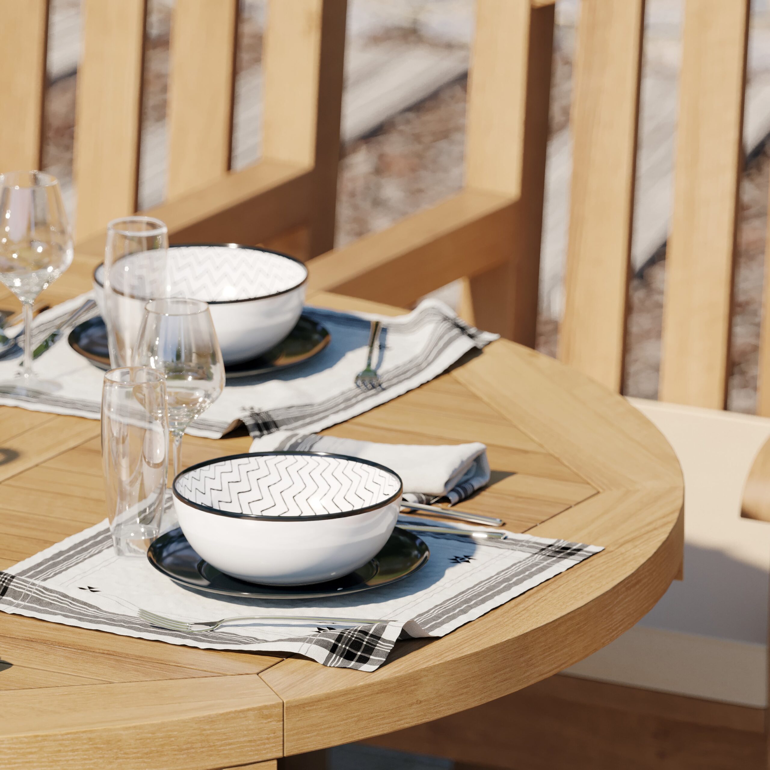 Teak Round to Oval 120-170cm Extending Table, 4cm Top with 6 Warwick Chairs, Free Cushions. - Image 6