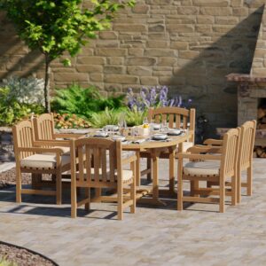 Alternative view of Teak Round to Oval 120-170cm Extending Table, 4cm Top with 6 Warwick Chairs, Free Cushions.
