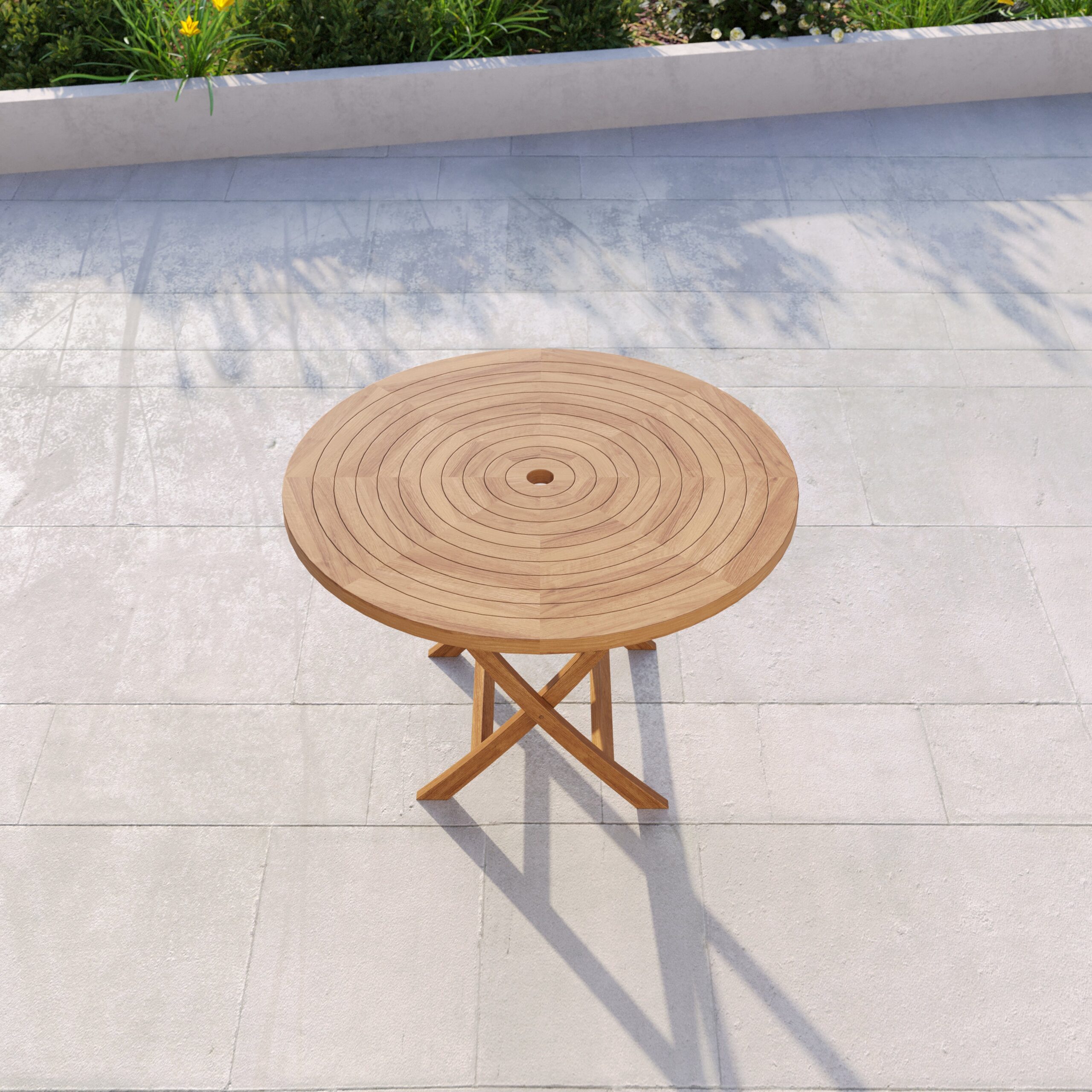 Teak Set 120cm Spiral Round Folding Table with 4 Henley Stacking Chairs - Image 6